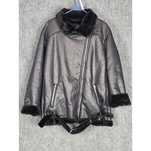Ashley Stewart Women's‎ Black Faux Leather Fur Trim Aviator Jacket Plus Size 22
